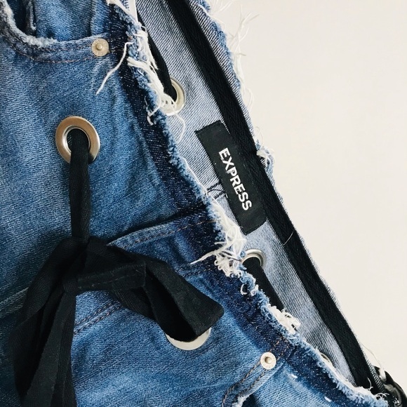 Express Straight Ankle High Rise Ribbon Jeans - Picture 8 of 10